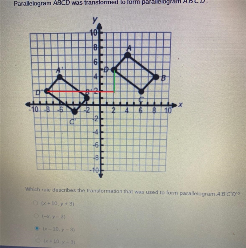 Parallelogram ABCD was transformed to form parallelogram A'B'C'D'.У.101864D2-10-8-616 8 10a-example-1