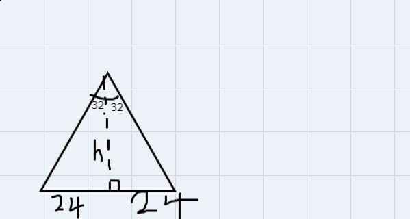 Find the length of the altitude of an isosceles triangle with a 64° vertex angle and-example-1