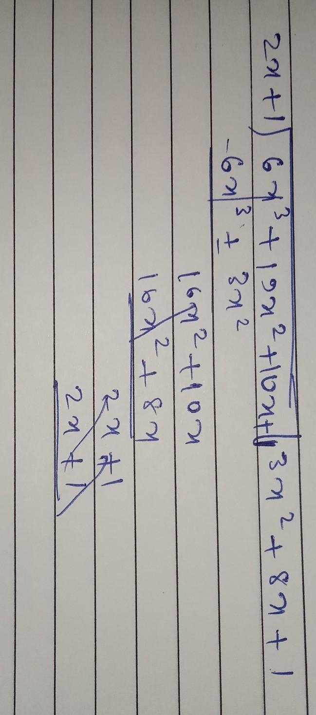 Use the long division method to find the result when 6x3 + 19x2 + 10x + 1 is divided-example-1