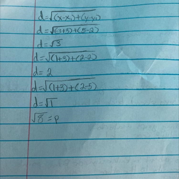 Find the perimeter of a triangle with vertices A(-3,5), B(-3,2), and C(1,2)-example-1