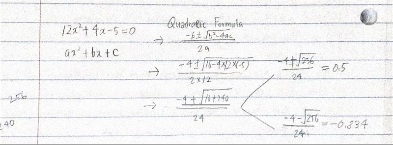 What are the soltuions to the quadratic equation below? 12x squared + 4x -5=0-example-1