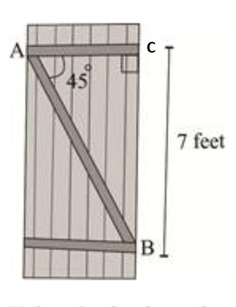 The picture shows a barn doorWhat is the length of the support AB?Options 7 cos 45°7 divided-example-1