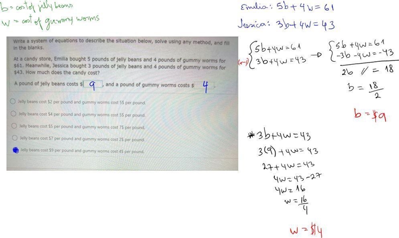 Write a system of equations to describe the situation below, solve using any method-example-1