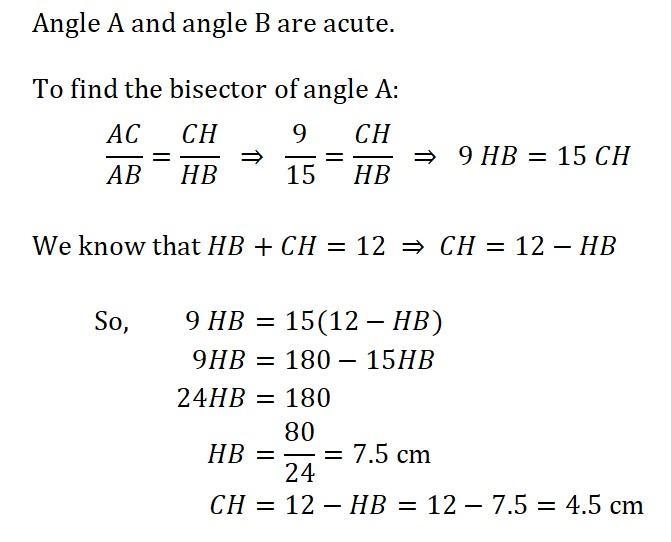 The catheters of the right triangle are 12 cm and 9 cm. Find the bisectors of the-example-3