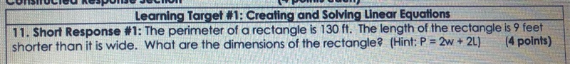 Learning Target #1: Creating and Solving Linear Equations11. Short Response #1: The-example-1