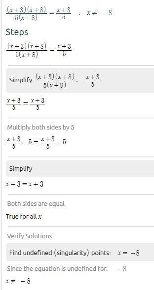 What Values of x make two expressions below equal?(X+3)(x+8) = x+3————— —— 5(x+8) 5-example-2