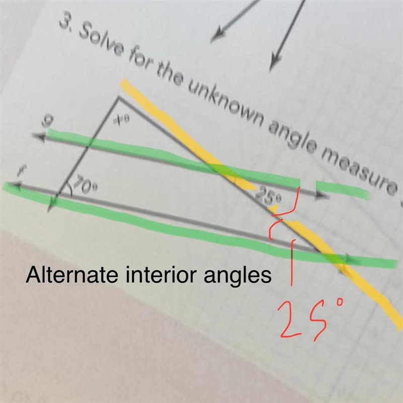 Solve for the unknown angle measure given that f || g-example-1