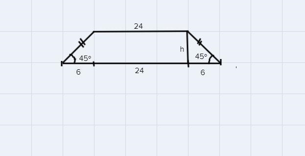 Find the area of a trapezoid with bases 24 and 36 with 45 base angles-example-1