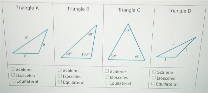 ||| Classifying scalene, isosceles, and equilateral triangles by side... For each-example-1