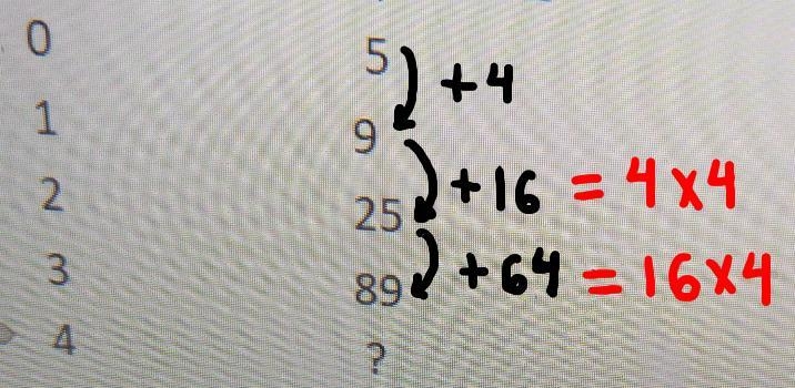 Pattern Exercise Mins Components Fitnes 0 5 1 9 2 25 3 89 4 ? What do you notice about-example-2