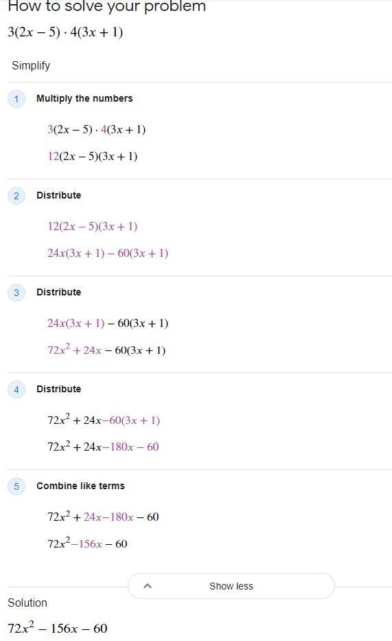 3(2x - 5) 4(3x + 1) (SHOW WORK)-example-1