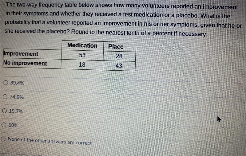 The two-way frequency table below shows how many volunteers reported an improvementin-example-1