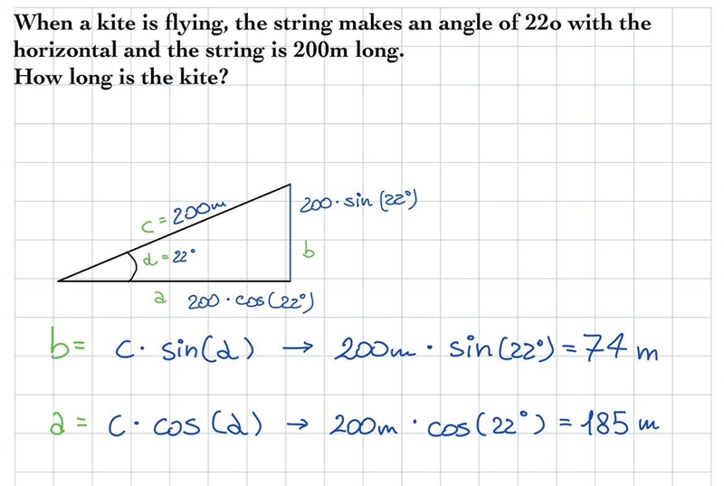 when a kite is flying, the string makes an angle of 22o with the horizontal and the-example-1