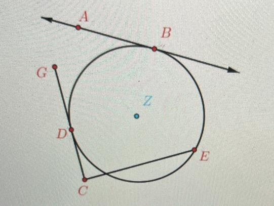 Examine the diagram, where points B, D, and E lie on circle Z.Points A, C, and G lie-example-1