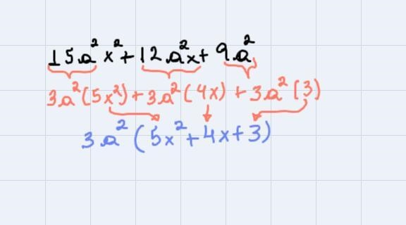 Complete this statement:15a2x2 + 12a²x + 9a? - 3a?Enter the correct answer.-example-1