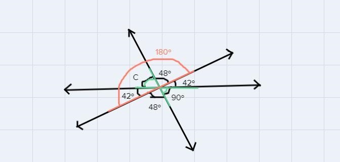 What is the measure of c?148942°С90°422489O 42°O 48°O 90°0 180°Please help me with-example-1