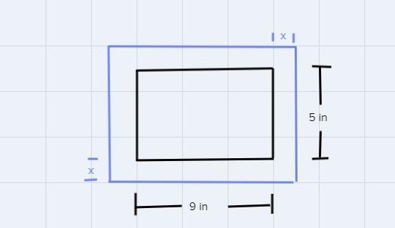 A rectangular picture measuring 5 in. by 9 in. is surrounded by a frame with uniform-example-1