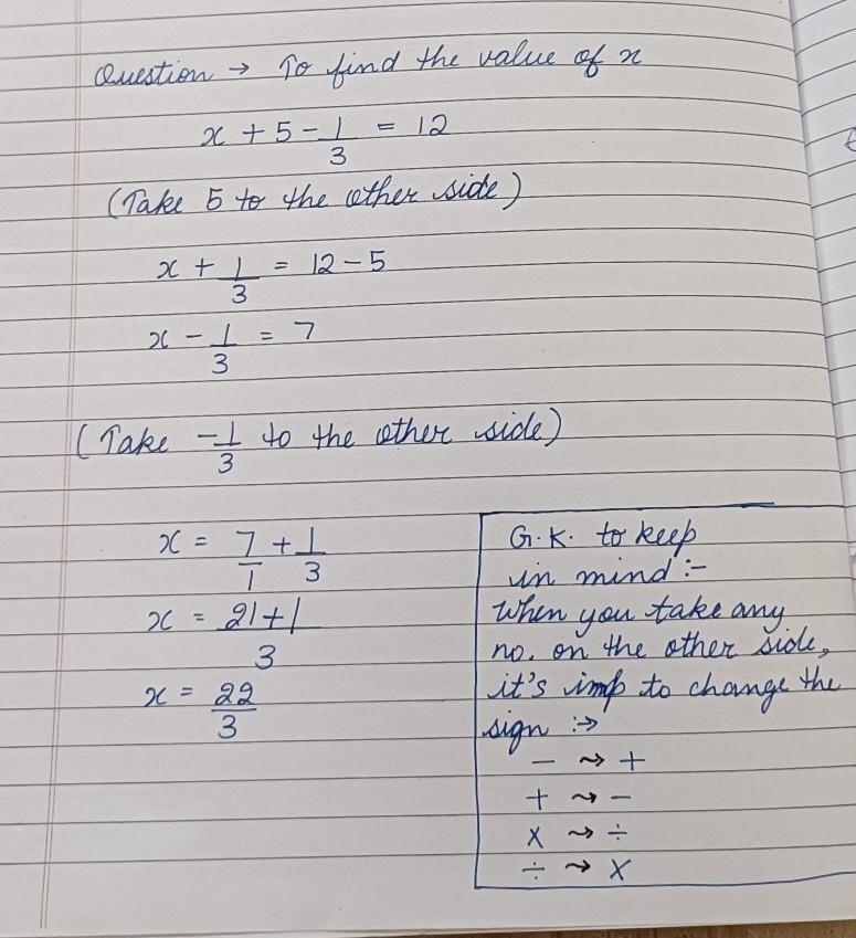 Hey everyone This' just a random math question x + 5 - \cfrac{1}{3} = 12 ​-example-1