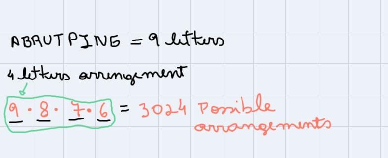 Which scenario has more arrangements?:2:• 5 letter arrangements using the letters-example-2