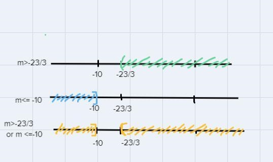 A number m is more than -7 2/3 or at most -10What would the inequalities be?What would-example-1