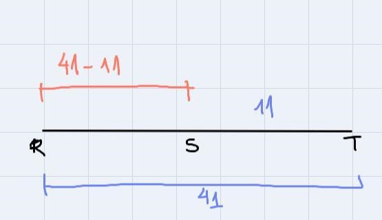 If ST = 11 and RT = 41, find RS. Use the number line below.RRS =(Type an integer or-example-1