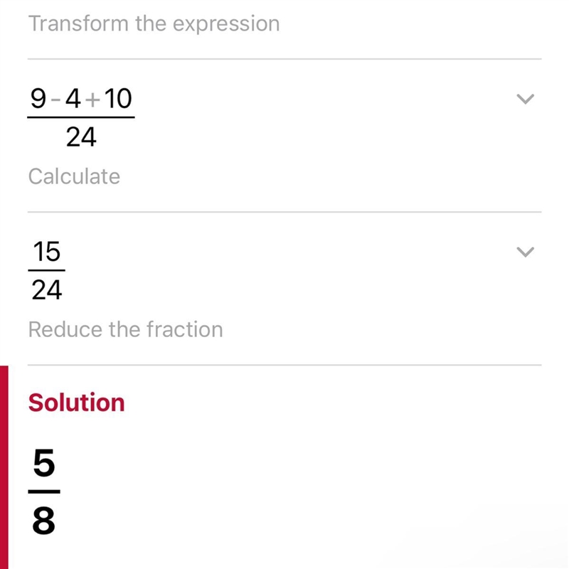 Evaluate. Write your answer as a fraction in simplest form. 3/8 - 1/6 + 5/12​-example-1