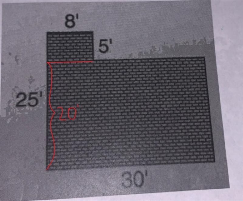 22.How many square feet of brick are needed to lay a patio in the shape shown in the-example-1