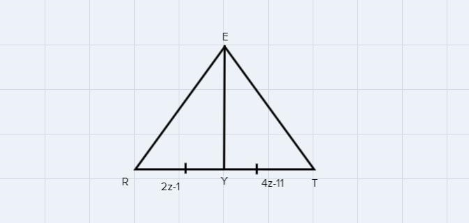 EY is the median of triangle RET, RY=2z-1, and TY=4z-11. Find RT. RT=-example-1