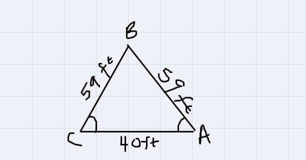 The two equal sides of an isosceles triangle are a =C= 59ft. If the base measurement-example-1