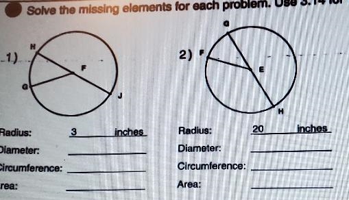 How do you solve the missing elements for this problem. use of 3.14 pie-example-1