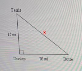 Wayne used the diagram to compute the distance from Ferris, to Dunlap, to Butte.FerrisDunlap-example-1