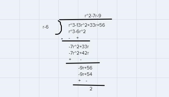 Use long division or synthetic division to find the following quotient r^3-13r^2+33r-example-1