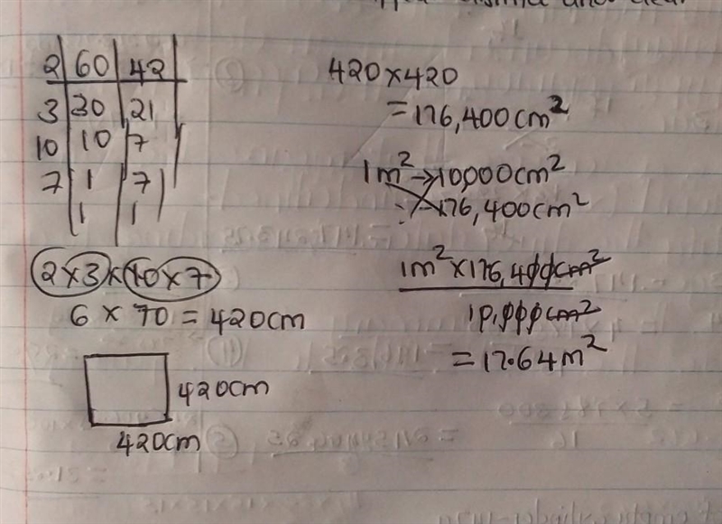 a square room is covered by a number of whole rectangular slabs of sides 60cm by 42 cm-example-1