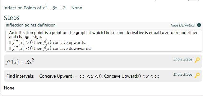 Find intervals of concavity and points of inflection of function y = x^4 - 6x + 2-example-2