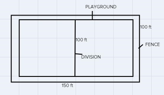 A rectangular playground is to be fenced off and divided in two by another fence parallel-example-1