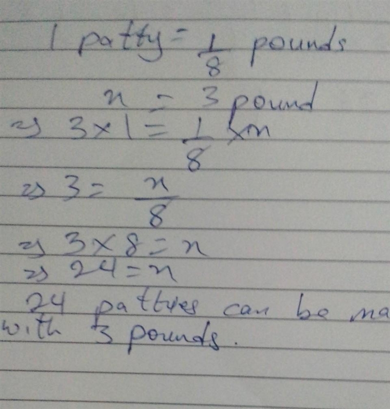 Each hamburger patty is 1/8 pound. Drag the correct equation to each amount to show-example-1