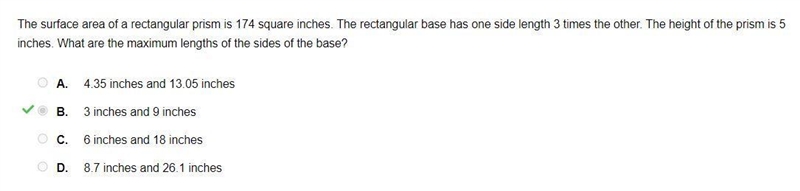 The surface area of a rectangular prism is 174 square inches. The rectangular base-example-1