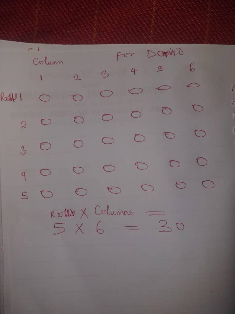 Zach arranges his quarters into 6 rows and 5 columns.David arranges his quaters into-example-1