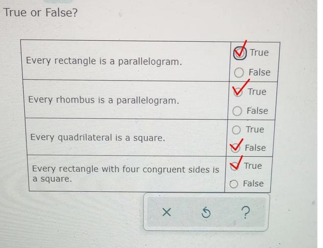 True or False? Every rectangle is a parallelogram. Every rhombus is a parallelogram-example-2