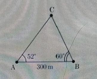 A triangular farm is shown in the diagram below. The edges A and B are located on-example-1