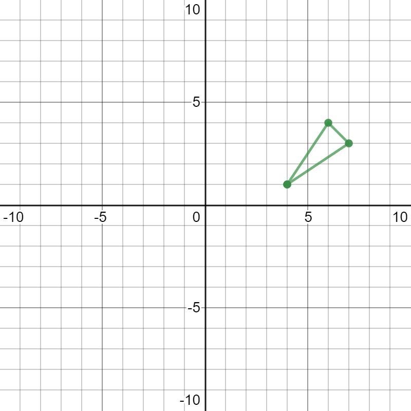 Graph triangle RST with verticles R(4,1) S(7,3) T(6,4) and its image after the 2 transformations-example-1