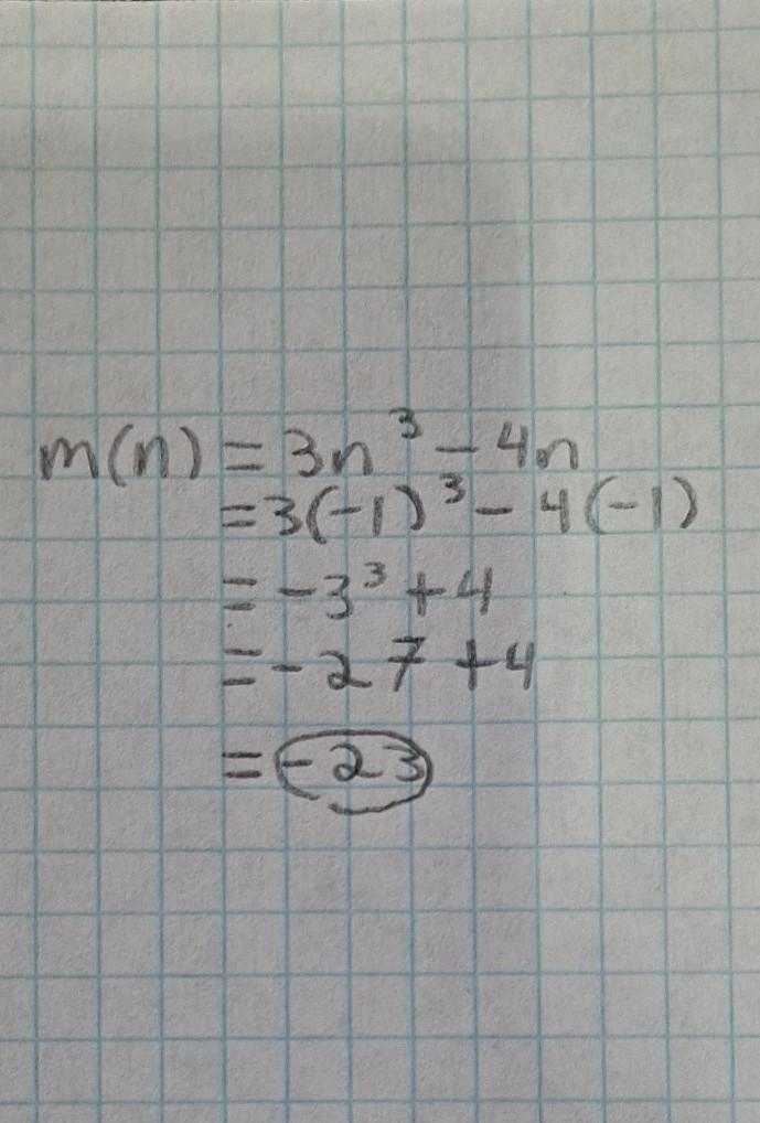 M(n) = 3n³ - 4n evaluate m(-1)-example-1