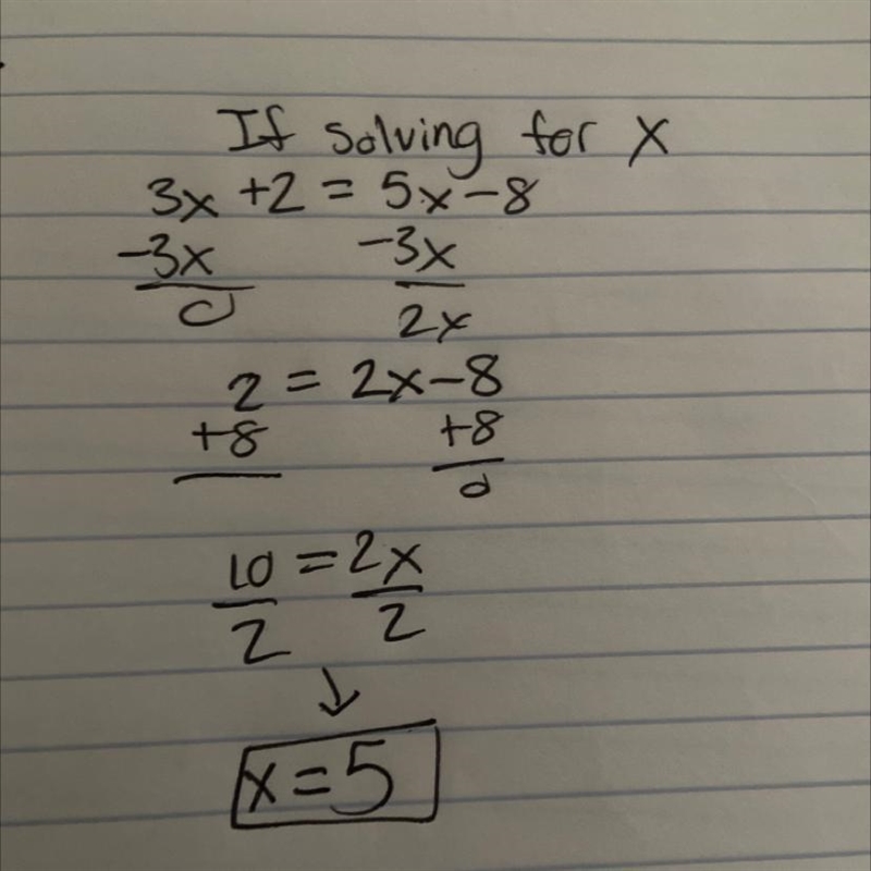 3x + 2 = 5x-8 how do I solve this-example-1