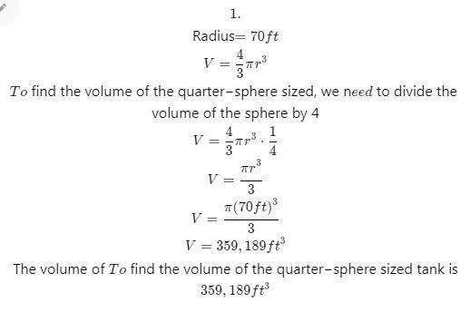 Main Show Tank Calculation:1. The main tank has a radius of 70 feet. What is the volume-example-1