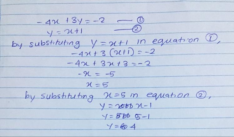 Solve the system of equations.​ −4x+3y=−2 y=x−1​-example-1