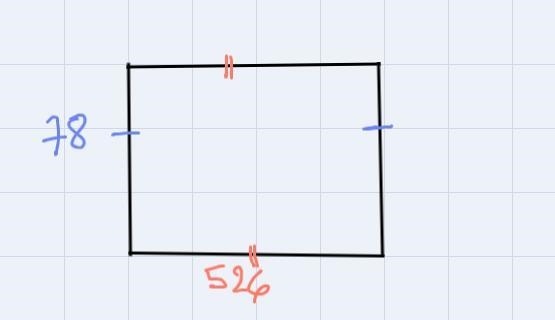 Determine the perimeter of this rectangle. » 526 m 78 m P = I on m m-example-1