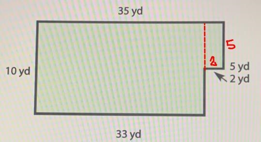 I need help Find the area of the combined rectangles.35 yd10 yd5 yd2 yd33 ydThe area-example-1