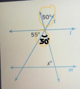 What is the value of x would make lines l and m parrallel-example-2