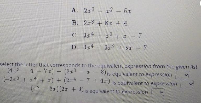 Select the correct answer from each drop- down menu. Consider the expressions given-example-1