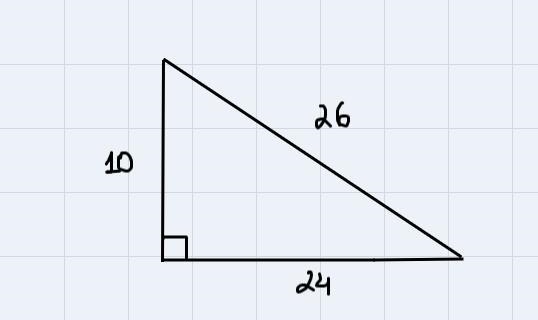 A triangle has side lengths measuring 10m, 24m, and 26m. Explain how you use Pythagorean-example-1